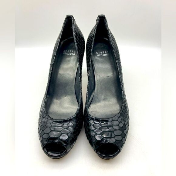 Stuart Weitzman Black Python Embossed Leather Platform Pump Size 8,5M - Picture 1 of 13
